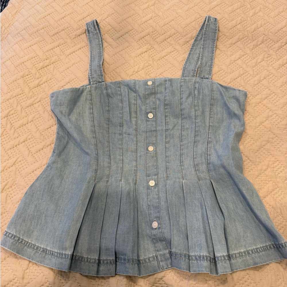Veronica Beard Light Blue Denim Button Detail Tank Sz 10 - Picture 3 of 12